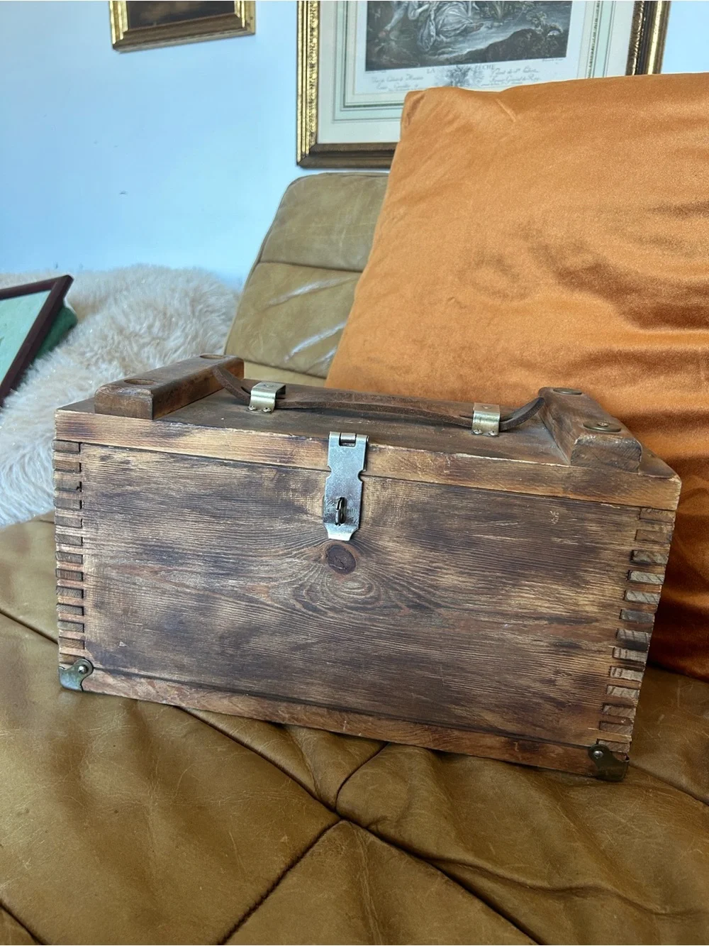 Rustic handmade VTG vintage Wooden Storage Box - Brown 14.5” x 7.5” x 7.5”